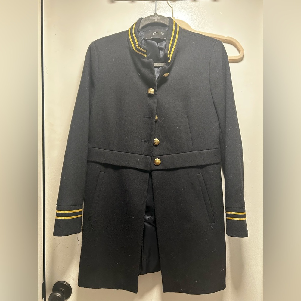Zara Black Coat with Gold Trim